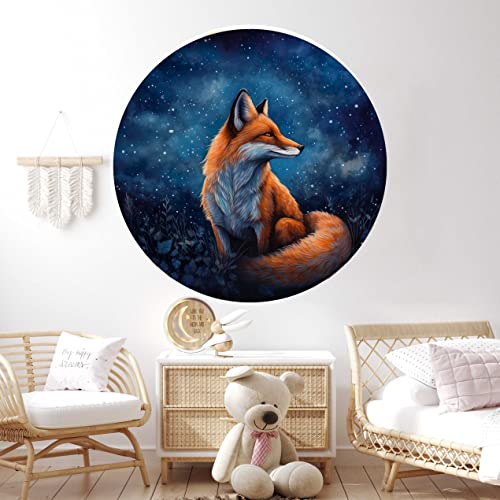 WANDKIND Fuchs Mond Wandtattoo Rund Kinderzimmer V416 | handgezeichnet | AUFKLEBER Kindergarten | Wandsticker Babyzimmer Mond (75 x 75 cm) von WANDKIND