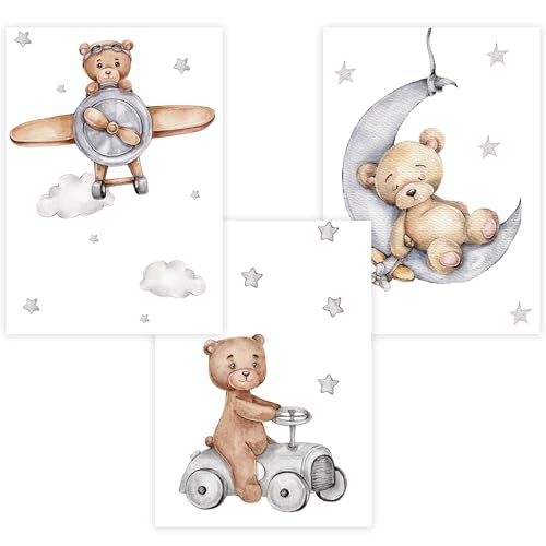 WANDKIND Kinderzimmer Poster Set Premium P705 / Teddybären kuschelig Babyzimmer Wandbild Wandbilder (A2-42,0 x 59,4, Ohne/Without) von WANDKIND