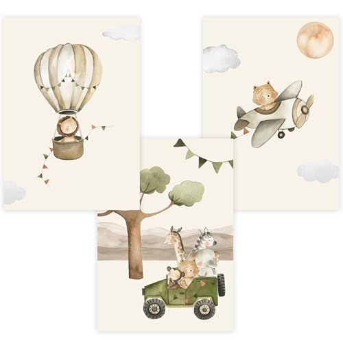 WANDKIND Kinderzimmer Poster Set Premium P722 / Boho Safaritiere Wandbild Babyzimmer (A3 - Ohne/Without Rahmen/Frame) von WANDKIND