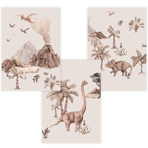 WANDKIND Kinderzimmer Poster Set Premium P789 / Dinosaurierwelt Babyzimmer Wandbild (A3 - Ohne/Without Rahmen/Frame) von WANDKIND