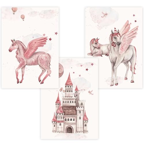 WANDKIND Kinderzimmer Poster Set Premium P802 / Prinzessinnenwelt Wandbild Babyzimmer (A3 - Rahmen/Frame Weiß/White) von WANDKIND