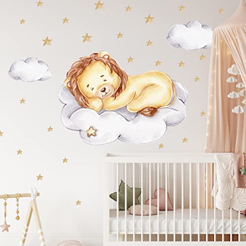 WANDKIND Löwe auf der Wolke V317 | handgezeichnet | AUFKLEBER Kindergarten | Wandsticker Kinderzimmer Löwen mit Wolken König Lion Wandfolie Wandaufkleber (40.x 40 cm) von WANDKIND