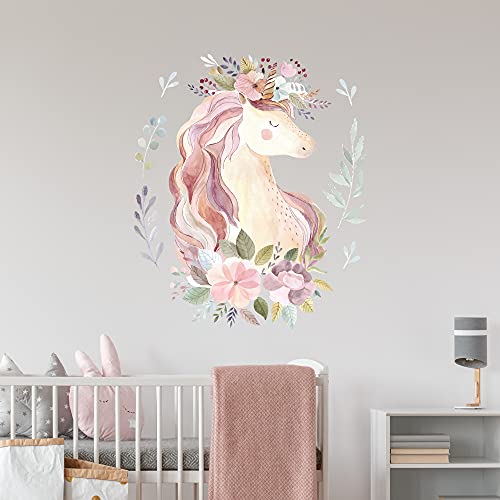 WANDKIND Magisches EINHORN Wandtattoo V251 | handgezeichnet | AUFKLEBER Kindergarten | Wandsticker für Mädchen Kinderzimmer Unicorn (50 x 59 cm) von WANDKIND