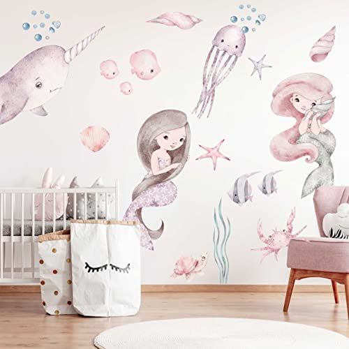 WANDKIND Meerjungfrau V398 Wandtattoo Kinderzimmer | handgezeichnet | AUFKLEBER Kindergarten | Wandsticker Babyzimmer Mermaid (60 x 60 cm) von WANDKIND