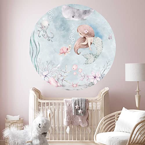 WANDKIND Meerjungfrau V400 rundes Wandtattoo Kinderzimmer | handgezeichnet | AUFKLEBER Kindergarten | Wandsticker Babyzimmer Mermaid (100 cm) von WANDKIND