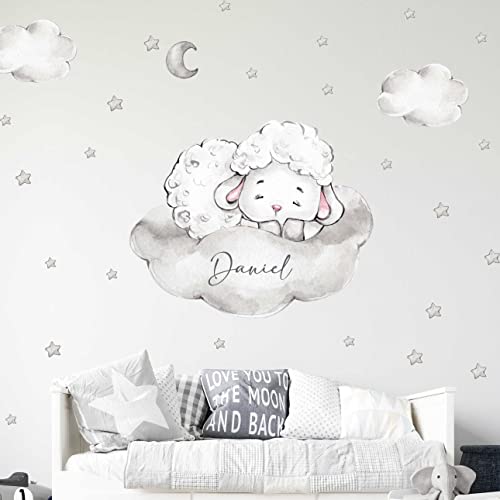 WANDKIND Schaf auf einer Wolke V403 Wandtattoo Kinderzimmer | handgezeichnet | AUFKLEBER Kindergarten | Wandsticker Babyzimmer Panda (120 x 120 cm) von WANDKIND