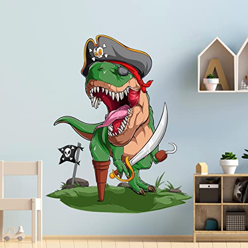 WANDKIND T-Rex Pirat V289 Wandtattoo Kinderzimmer | handgezeichnet | AUFKLEBER Kindergarten | Wandsticker Babyzimmer, Kinderzimmer T-Rex (40 x 40 cm) von WANDKIND