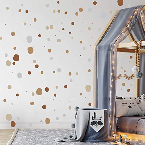 WANDKIND TUPFEN DOTS Wandtattoo 128 Stück | rund & handgezeichnet Punkte | Konfetti AUFKLEBER Kindergarten | unregelmäÃŸige Punkte Wandsticker Kinderzimmer VIERFARBIG (BROWNIE) von WANDKIND