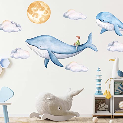 WANDKIND Wald Reiter V208 Wandtattoo Kinderzimmer | handgezeichnet | AUFKLEBER Kindergarten | Wandsticker Babyzimmer, Kinderzimmer Wal, Mond, Wolken (100 x 100 cm) von WANDKIND