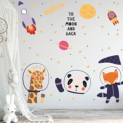 WELTRAUM TIERE Wandtattoo Set | V259 handgezeichnet | AUFKLEBER Kindergarten | Wandsticker Kinderzimmer Universum Planeten Erde Sterne Astronaut (40 x 40 cm) von WANDKIND