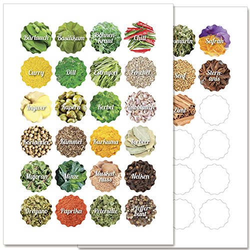 WANDKINGS Gewürzetiketten Ø 4 cm - 48 Stück blumenförmige Gewürzaufkleber - Etiketten/Sticker/Aufkleber für Gewürze selbstklebend auf 2 DIN A4 Bögen - Schrift 1 WANDKINGS Gewürzetiketten Ø 4 cm - 48 Stück blumenförmige Gewürzaufkleber - Etiketten/Sticker/Aufkleber für Gewürze selbstklebend auf 2 DIN A4 Bögen - Schrift 1 von WANDKINGS