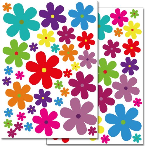 Wandkings Blumen Design 3 Wandsticker Set, 62 Aufkleber, 2 DIN A4 Bögen, Gesamtfläche 60 x 20 cm von WANDKINGS