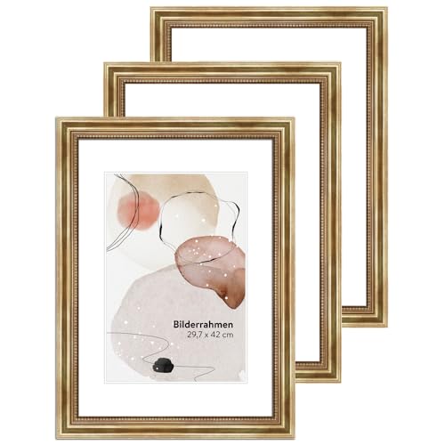 WANDStyle 3er Bilderrahmen Set DIN A3 29,7x42 cm aus Holz im Barock-Stil zum Aufhängen, Posterrahmen Set Made in Germany - H450 WANDStyle 3er Bilderrahmen Set DIN A3 29,7x42 cm aus Holz im Barock-Stil zum Aufhängen, Posterrahmen Set Made in Germany - H450 von WANDStyle
