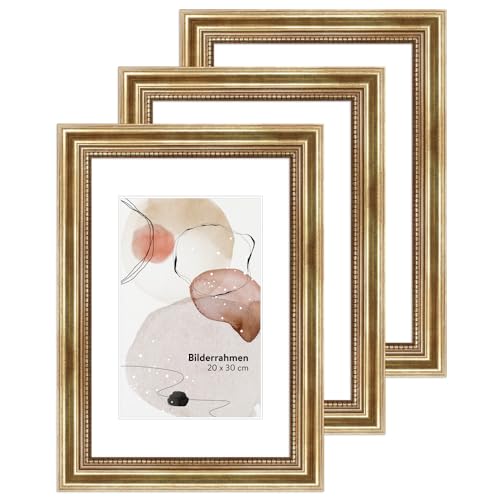 WANDStyle 3er Bilderrahmen Set Gold 20x30 cm aus Holz im Barock-Stil zum Aufhängen, Fotorahmen Set Made in Germany - H450 von WANDStyle