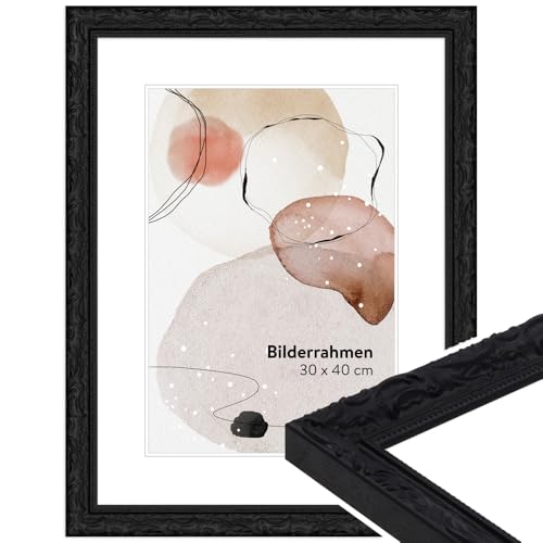WANDStyle Bilderrahmen Schwarz 40x60 cm aus Holz im Barock-Stil zum Aufhängen, Posterrahmen Made in Germany - H530 von WANDStyle