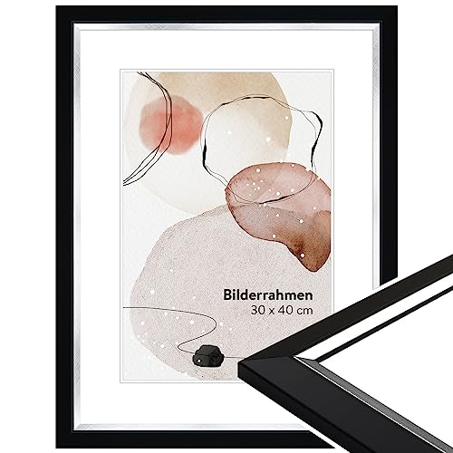 WANDStyle Bilderrahmen Schwarz mit Silber-Kante 50x70 cm aus Holz im Modern-Stil zum Aufhängen, Posterrahmen Made in Germany - H490 WANDStyle Bilderrahmen Schwarz mit Silber-Kante 50x70 cm aus Holz im Modern-Stil zum Aufhängen, Posterrahmen Made in Germany - H490 von WANDStyle