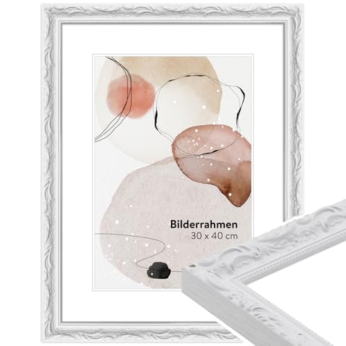 WANDStyle Bilderrahmen Weiß 50x70 cm aus Holz im Barock-Stil zum Aufhängen, Posterrahmen Made in Germany - H530 von WANDStyle