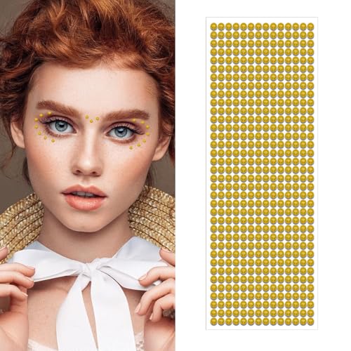 900 Stück Gold Imitationsperle Glitzersteine, Selbstklebend Strasssteine Gold, 4mm Hemisphäre Glitzersteine, Acryl Halbrunde Perle Selbstklebender Aufkleber, für Gesicht, Augen, Fotorahmen von WANGENPING