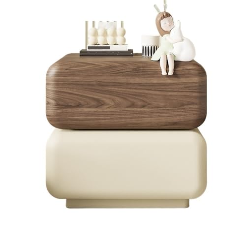 WANGHAI-666 Kommode Braun-weißer Nachttisch aus Holz, for Zuhause, Schlafzimmer, Aufbewahrung, Doppelschublade, Sideboard, 360° drehbar(Mittel) von WANGHAI-666