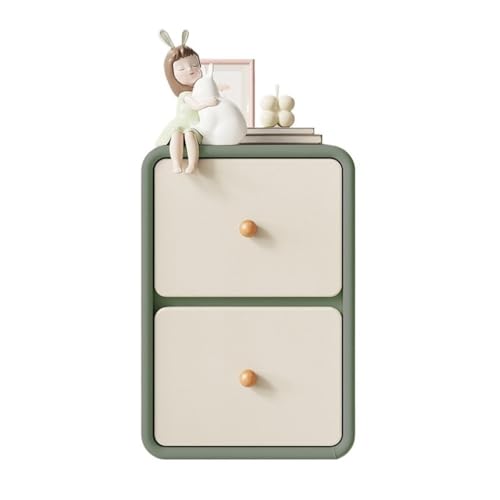 WANGHAI-666 Kommode Grüner Nachttisch aus Holz, klein, ultraschmal, seitlicher Clip-Organizer, Aufbewahrungstruhe, beige, Doppelschublade(XS) von WANGHAI-666