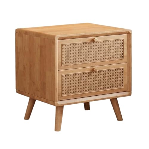 WANGHAI-666 Kommode Handgemachter Rattan Gewebter Nachttisch aus Holz Einfacher Schlafzimmer-Aufbewahrungsschrank mit Zwei Schubladen Kleiner Spind(Natural) von WANGHAI-666