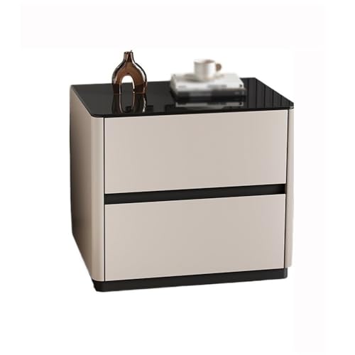 WANGHAI-666 Kommode Holz Nachttisch Schlafzimmer Haushalt Khaki Farbe Lagerung Doppel Schublade Glas Schrank Gesicht(Mittel) von WANGHAI-666