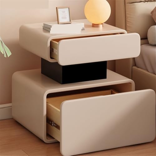 WANGHAI-666 Kommode Nachttisch Kleines Schlafzimmer-Aufbewahrungsmöbel Doppelschublade Leder-Aufbewahrungs-Sideboard Weiß Holz(Klein) von WANGHAI-666