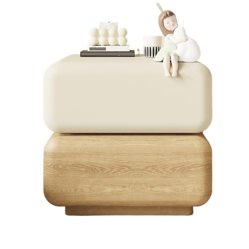 WANGHAI-666 Kommode Nachttisch aus Holz, Aufbewahrung for Zuhause, Schlafzimmer, Doppelschublade, Sideboard, kann um 360 ° gedreht Werden, weiße Originalholzfarbe(Mittel) von WANGHAI-666