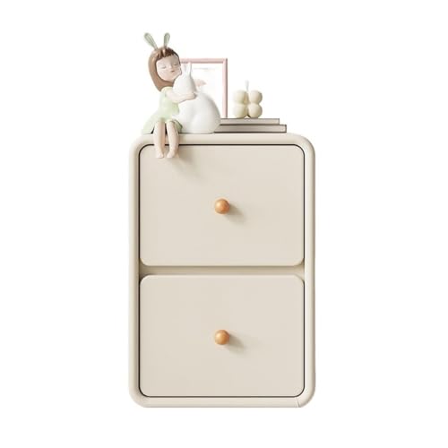 WANGHAI-666 Kommode Nachttisch aus Holz, klein, ultraschmal, seitlicher Clip-Organizer, Aufbewahrungsschrank, beige, Doppelschublade(Klein) von WANGHAI-666