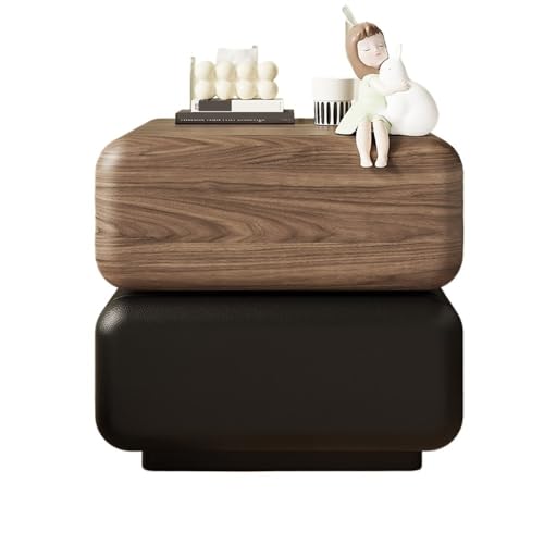 WANGHAI-666 Kommode Nachttisch aus Holz for Zuhause, Schlafzimmer, Aufbewahrung, Doppelschublade, Sideboard, 360° drehbar, Braun/Schwarz(Groß) von WANGHAI-666