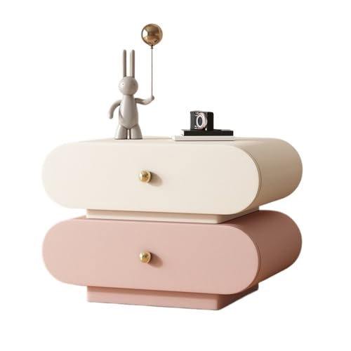 WANGHAI-666 Kommode Rosa und Weiß Große Kapazität Doppel Schublade Holz Nachttisch Home Schlafzimmer Lagerung Schrank(Klein) von WANGHAI-666
