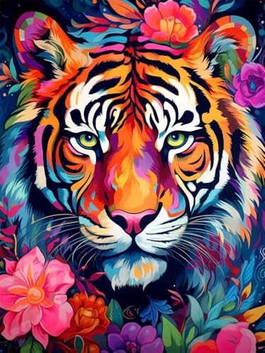 Diamond Painting Erwachsene Groß 40x50cm, 5D Diamond Painting Blumen, DIY Diamant Painting Bilder Tiger, Diamond Painting Set mit Zubehör Full Drill Dimond Painting für Geschenk Home Wand Décor von WANGLLPGY