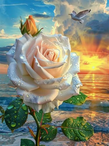 Diamond Painting Erwachsene Groß 50x80cm, 5D Diamond Painting Weiße Rose, DIY Diamant Painting Bilder Sonnenuntergang, Diamond Painting Set mit Zubehör Full Drill Dimond Painting für Home Wand Décor Diamond Painting Erwachsene Groß 50x80cm, 5D Diamond Painting Weiße Rose, DIY Diamant Painting Bilder Sonnenuntergang, Diamond Painting Set mit Zubehör Full Drill Dimond Painting für Home Wand Décor von WANGLLPGY