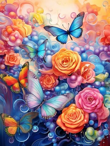 Diamond Painting Erwachsene Groß 60x90cm, 5D Diamond Painting Blumen, DIY Diamant Painting Bilder Schmetterling, Diamond Painting Set mit Zubehör Full Drill Dimond Painting für Home Wand Décor von WANGLLPGY