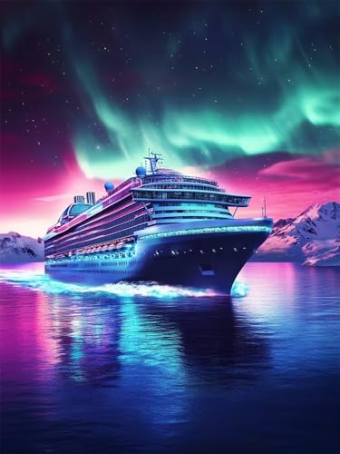 Diamond Painting Kreuzfahrtschiff Diamond Painting Erwachsene, 5D Aurora Diamant Painting Bilder Kinder, DIY Daiments Painting Erwachsene, Diamond-Painting Set für Home Wand Dekoration 40x50cm von WANGLLPGY