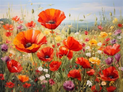Diamond Painting Mohnblumen 5D Diamond Painting Erwachsene Groß 60x40cm, DIY Diamant Painting Bilder Blumen Bastelset Erwachsene, Dimond Painting Set Crystal Art für Home Wand Dekoration -YZ74 von WANGLLPGY