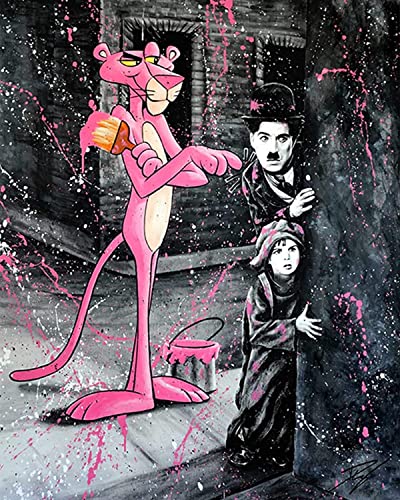 DIY Ölgemälde Malen nach Zahlen Erwachsene Kinder DIY Malerei Malen Street Graffiti Pink Leopard Comedy Meister 40 x50 cm Malen Spielzeug handgemalte Geschenke Hauptdekoration -mit Rahmen von WANGMAOMAO