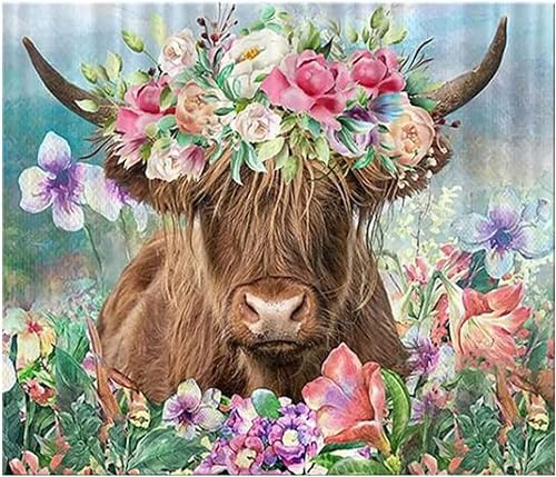 WANGMAOMAO Malen nach Zahlen Kits mit Pinseln und Acrylpigment DIY Leinwandmalerei für Erwachsene 16x20 Zoll Blume Kuh -mit Rahmen von WANGMAOMAO