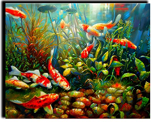 Malen nach Zahlen für Kits Erwachsene Anfänger Schönes Aquarium des tierischen Goldfisches mit Pinseln und Acryl DIY Leinwand Malerei Kinderspielzeug Wandkunst Dekoration 16x20 Zoll -ohne Rahmen von WANGMAOMAO