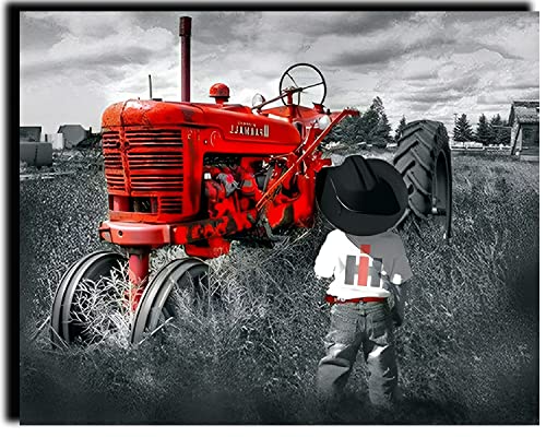 WANGMAOMAO Malen nach Zahlen Kits für Erwachsene Kinder Anfänger Retro Farm Roter Traktor DIY Ölgemälde Einzigartiges Geschenk Vorgedruckte Leinwand Wanddekoration Kunst 40x50cm -mit Rahmen von WANGMAOMAO