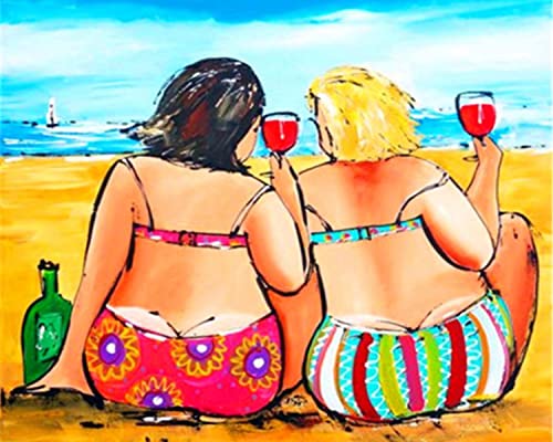 WANGMAOMAO Malen nach Zahlen für Kits Erwachsene Anfänger dickes Mädchen am Strand mit Pinseln und Acryl DIY Leinwand Malerei Geschenke Kinderspielzeug Wandkunst Dekoration 16x20 Zoll -mit Rahmen von WANGMAOMAO