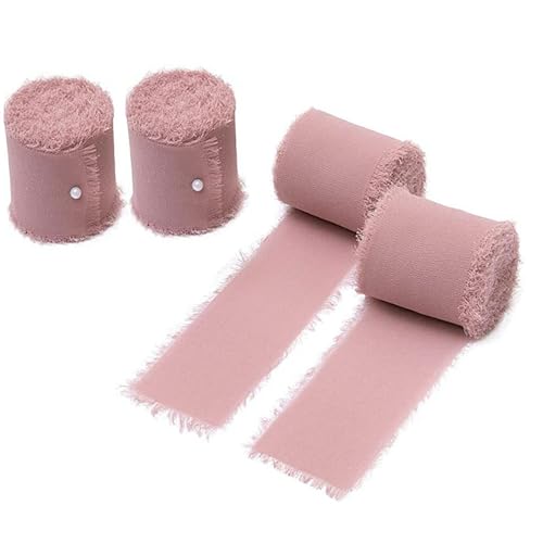 Chiffonband, 4 Packungen mit rosafarbenen Schleifen, für Hochzeitseinladungen, Brautsträuße, Verpackungen, Bastelarbeiten von WANGSONGSONGZHY