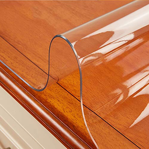 WANGTIAN Tischdeckenschutz aus PVC-Weichglas, transparenter Tischdeckenschutz mit 68°-Kante, durchsichtige Kunststoff-Kristallplatte, wasserdichte/ölfeste/verbrühungshemmende Couchtischmatte (150 x 2 von WANGTIAN