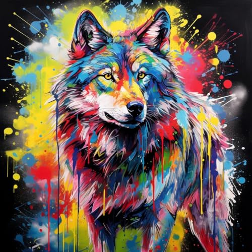 Malen Nach Zahlen,DIY Handgemalt Ölgemälde,3 Pinseln und Vorgedruckt Leinwand,Diy Ölgemälde Geschenk Home Deko,40x40cm,bunter Graffiti-Stil Tier Wolf,,Mit Rahmen Malen Nach Zahlen,DIY Handgemalt Ölgemälde,3 Pinseln und Vorgedruckt Leinwand,Diy Ölgemälde Geschenk Home Deko,40x40cm,bunter Graffiti-Stil Tier Wolf,,Mit Rahmen von WANGXIAO