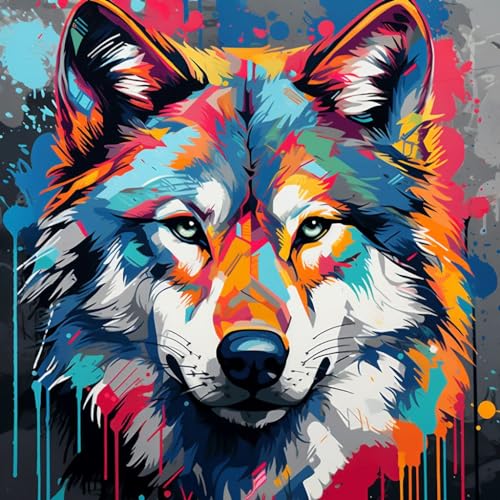 Malen Nach Zahlen Erwachsene,DIY Handgemalt Ölgemälde,mit Pinseln Malerei Kits Erwachsene Kunsthandwerk für Zuhause 40x40 cm,Farbe Graffiti Tier Wolf,,Mit Rahmen Malen Nach Zahlen Erwachsene,DIY Handgemalt Ölgemälde,mit Pinseln Malerei Kits Erwachsene Kunsthandwerk für Zuhause 40x40 cm,Farbe Graffiti Tier Wolf,,Mit Rahmen von WANGXIAO