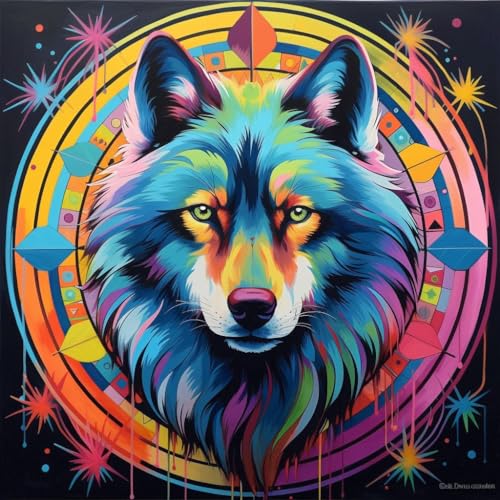 Malen Nach Zahlen Erwachsene,DIY Handgemalt Ölgemälde,mit Pinseln Malerei Kits Erwachsene Kunsthandwerk für Zuhause 40x40 cm,bunter Fantasy Tier Wolf,,Mit Rahmen Malen Nach Zahlen Erwachsene,DIY Handgemalt Ölgemälde,mit Pinseln Malerei Kits Erwachsene Kunsthandwerk für Zuhause 40x40 cm,bunter Fantasy Tier Wolf,,Mit Rahmen von WANGXIAO