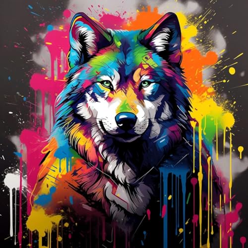 Malen Nach Zahlen Erwachsene,DIY Handgemalt Ölgemälde,mit Pinseln Malerei Kits Erwachsene Kunsthandwerk für Zuhause 40x40 cm,bunter Graffiti-Stil Tier Wolf,,Mit Rahmen Malen Nach Zahlen Erwachsene,DIY Handgemalt Ölgemälde,mit Pinseln Malerei Kits Erwachsene Kunsthandwerk für Zuhause 40x40 cm,bunter Graffiti-Stil Tier Wolf,,Mit Rahmen von WANGXIAO