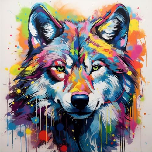 Malen Nach Zahlen Erwachsene,DIY Handgemalt Ölgemälde,mit Pinseln Malerei Kits Erwachsene Kunsthandwerk für Zuhause 40x40 cm,bunter Graffiti-Stil Tier Wolf,,Mit Rahmen Malen Nach Zahlen Erwachsene,DIY Handgemalt Ölgemälde,mit Pinseln Malerei Kits Erwachsene Kunsthandwerk für Zuhause 40x40 cm,bunter Graffiti-Stil Tier Wolf,,Mit Rahmen von WANGXIAO