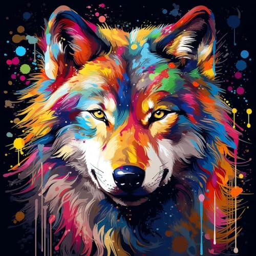Malen Nach Zahlen Erwachsene,DIY Handgemalt Ölgemälde,mit Pinseln Malerei Kits Erwachsene Kunsthandwerk für Zuhause 40x40 cm,wolf bunt graffiti tier,,Mit Rahmen Malen Nach Zahlen Erwachsene,DIY Handgemalt Ölgemälde,mit Pinseln Malerei Kits Erwachsene Kunsthandwerk für Zuhause 40x40 cm,wolf bunt graffiti tier,,Mit Rahmen von WANGXIAO