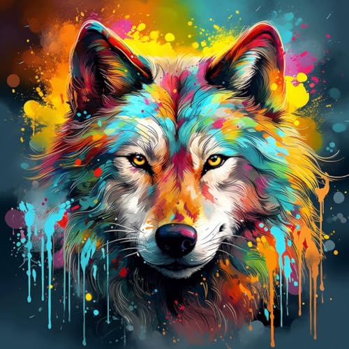 Malen Nach Zahlen Erwachsene,DIY Handgemalt Ölgemälde,mit Pinseln Malerei Kits Erwachsene Kunsthandwerk für Zuhause 40x40 cm,wolf bunt graffiti tier,,Mit Rahmen Malen Nach Zahlen Erwachsene,DIY Handgemalt Ölgemälde,mit Pinseln Malerei Kits Erwachsene Kunsthandwerk für Zuhause 40x40 cm,wolf bunt graffiti tier,,Mit Rahmen von WANGXIAO